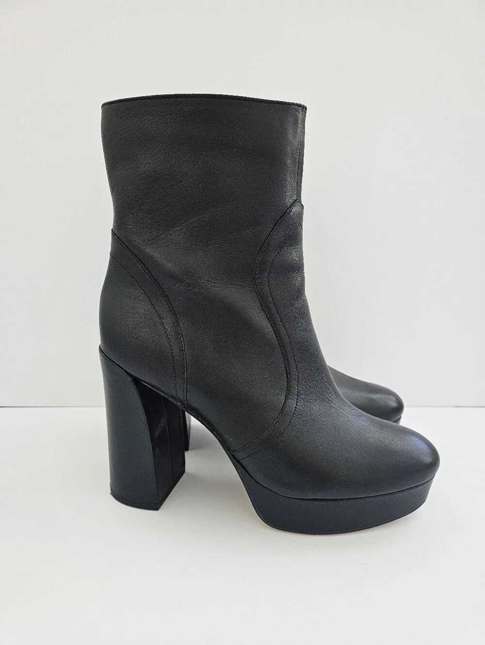 27 Edit Naturalizer Gates Black Leather Platform Boots Size 9.5M Block Heel